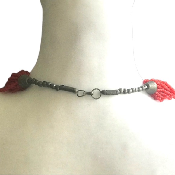 VINTAGE 1970s RARE American Indian Multi Strand Red Seed Bead Coral Necklace - Picture 8 of 16